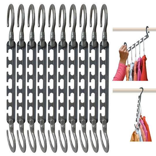 StaticPoster; Wonder Hanger Max 10-Pack Space Saving Hangers, Reinforced Hooks Swivels 360°, Cascading Hanger, College Dorms & Storage Closet Organizer, Fully Assembled – Grey; Category:Bedroom & Closet Storage; Image:1